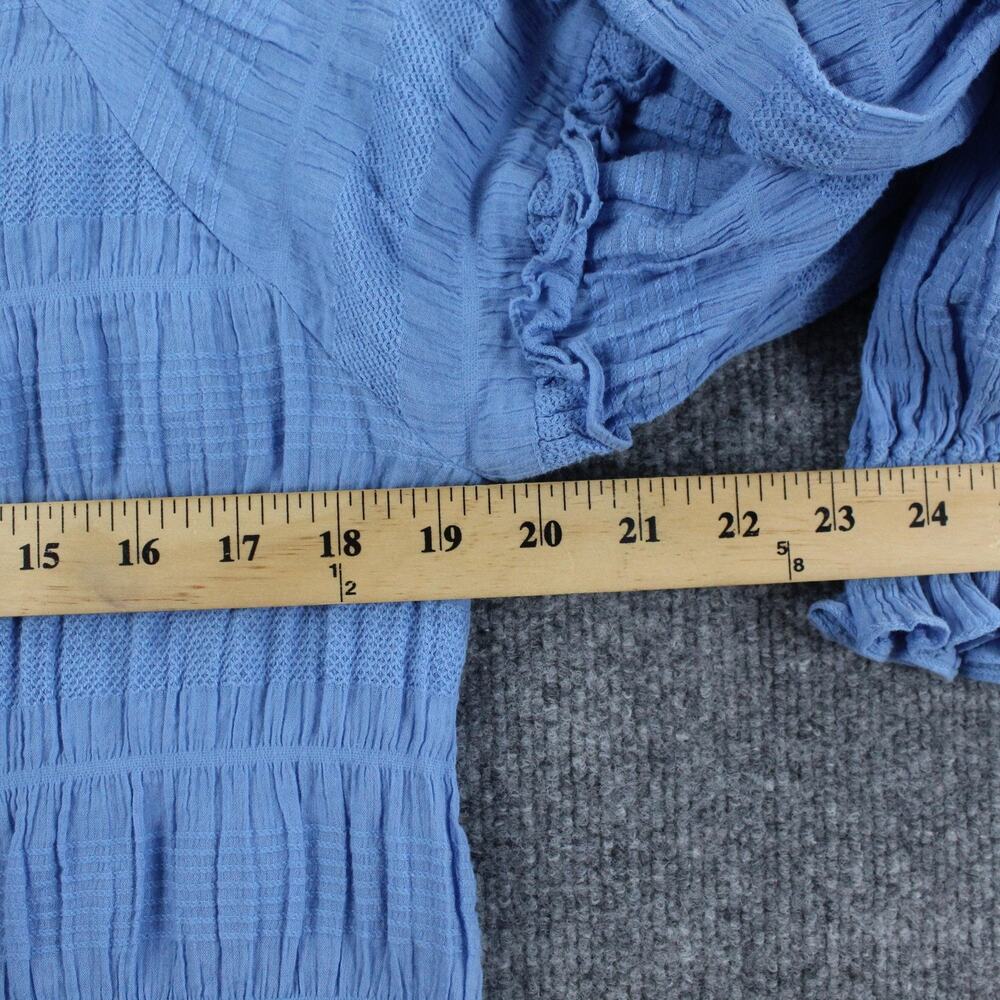 Cleobella Top Womens Small Azariah Blouse Blue Boho Prairie Peasant Gauze Tassel - Picture 9 of 10